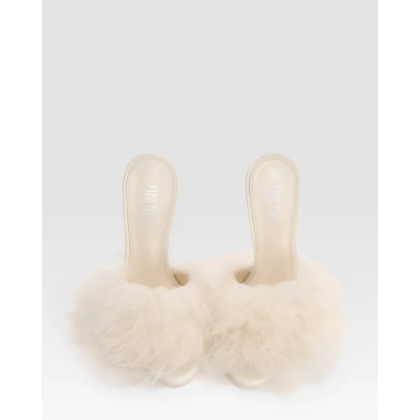 Paris Texas Lidia 105 Furry Mules in Ivory Fur | Mules | Coveti