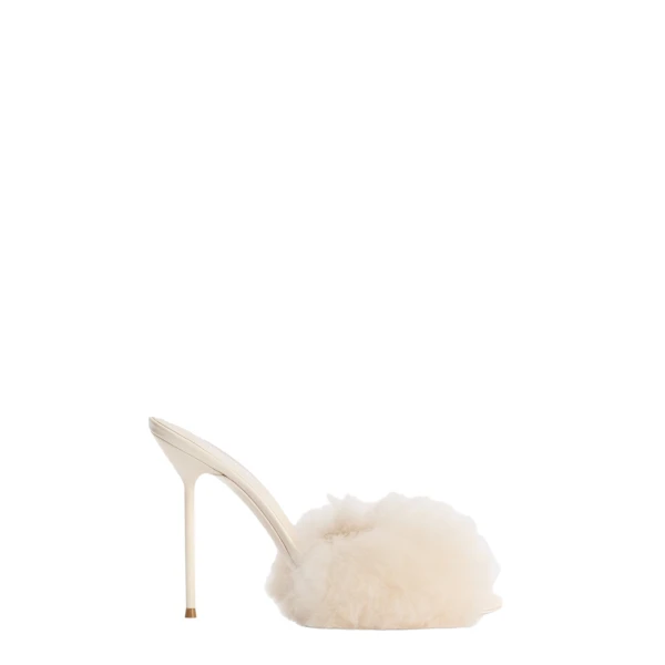 Lidia 105 Furry Mules in Ivory Fur