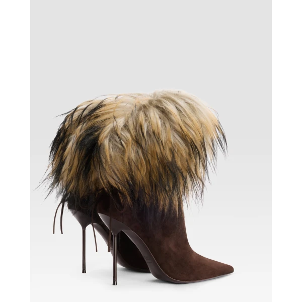 Paris Texas Lidia 105 Lace-Up Fur Ankle Boots in Fondente Suede | Boots | Coveti