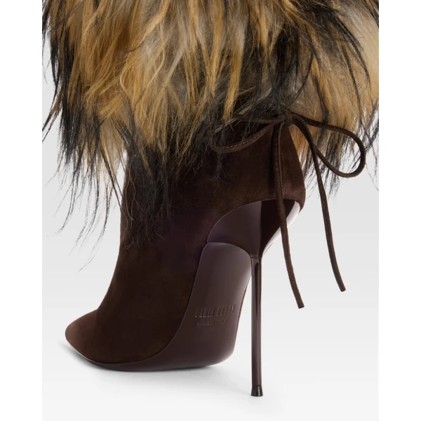 Paris Texas Lidia 105 Lace-Up Fur Ankle Boots in Fondente Suede | Boots | Coveti