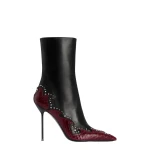 Paris Texas Lidia 105 Queen of Hearts Ankle Boots in Black Nappa and Deep Red Python-Print Leather | Coveti