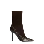 Paris Texas Lidia 105 Queen of Hearts Ankle Boots in Fondente Suede and Python-Print Leather | Coveti