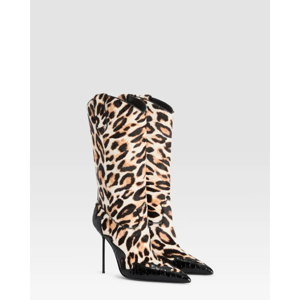 Paris Texas Lidia 105 Queen of Hearts Boots in Leopard-Print Haircalf | Boots | Coveti