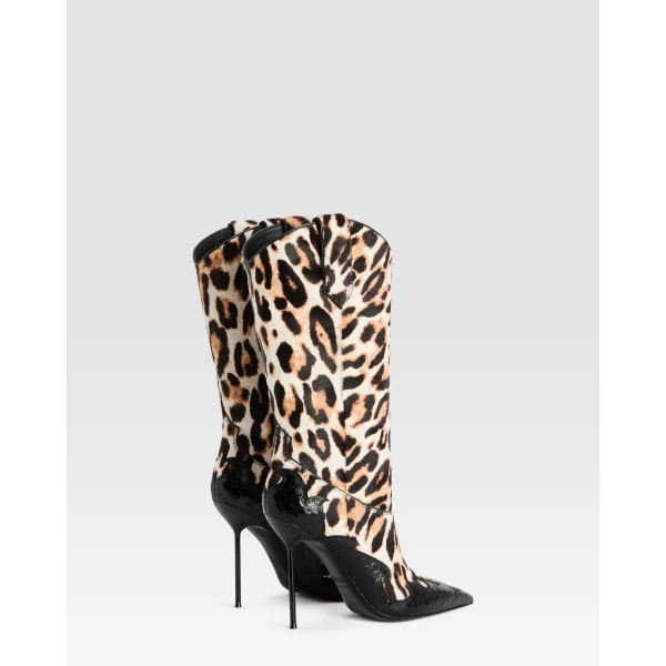 Paris Texas Lidia 105 Queen of Hearts Boots in Leopard-Print Haircalf | Boots | Coveti