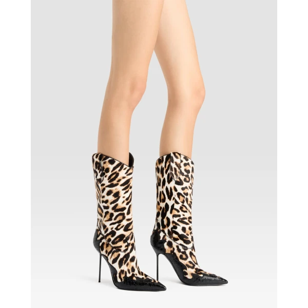 Paris Texas Lidia 105 Queen of Hearts Boots in Leopard-Print Haircalf | Boots | Coveti