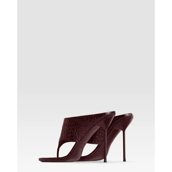 Paris Texas Lidia 105 Thong Mules in Rouge Noir Croc-Embossed Leather | Mules | Coveti
