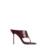 Paris Texas Lidia 105 Thong Mules in Rouge Noir Croc-Embossed Leather | Coveti
