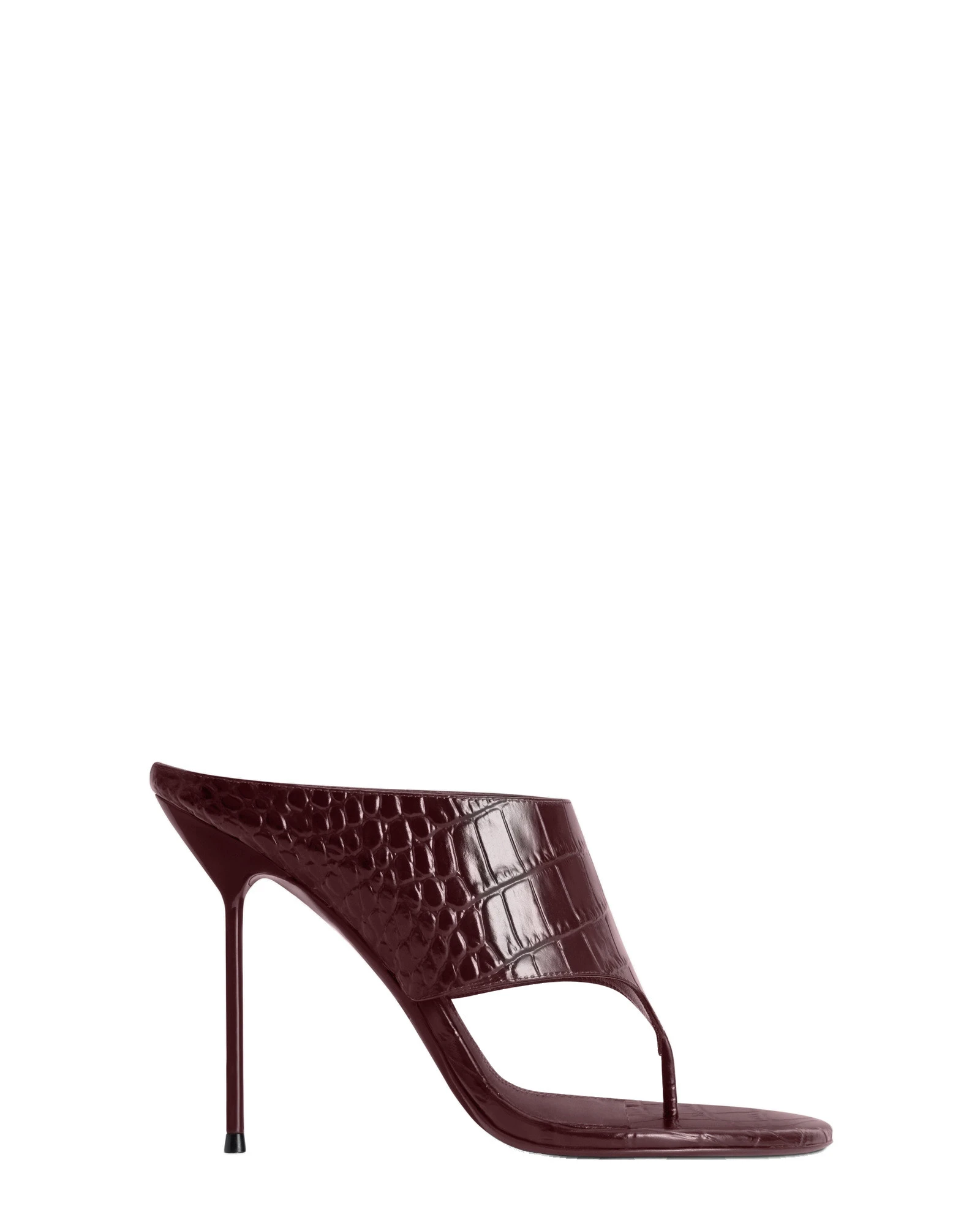 Paris Texas Lidia 105 Thong Mules in Rouge Noir Croc-Embossed Leather Paris Texas Lidia 105 Thong Mules in Rouge Noir Croc-Embossed Leather | Coveti