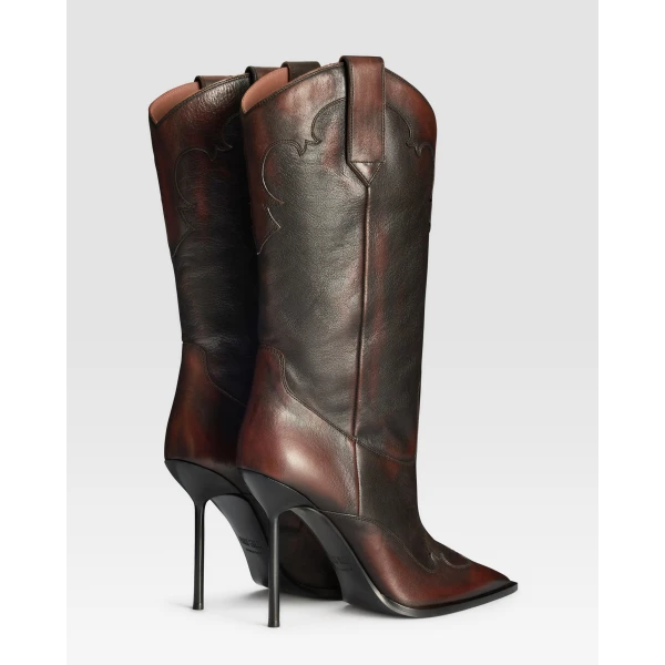 Paris Texas Lidia 105 Western Embroidered Boots in Rouge Noir Vintage-Effect Leather | Boots | Coveti