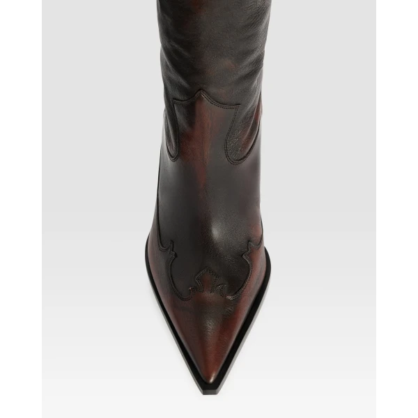 Paris Texas Lidia 105 Western Embroidered Boots in Rouge Noir Vintage-Effect Leather | Boots | Coveti