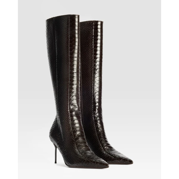 Paris Texas Lidia 70 Cut-Out Boots in Fondente Python-Print Leather | Boots | Coveti