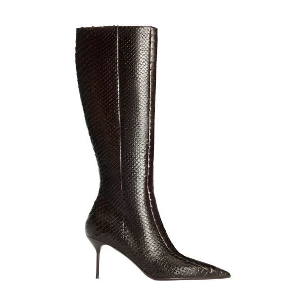 Lidia 70 Cut-Out Boots in Fondente Python-Print Leather