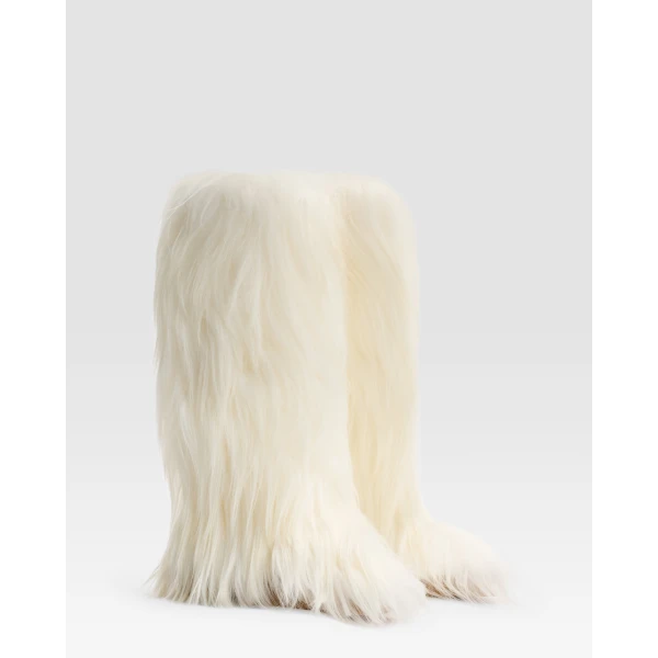 Paris Texas Napa 20 Furry Boots in Ivory Kidassia Fur | Boots | Coveti