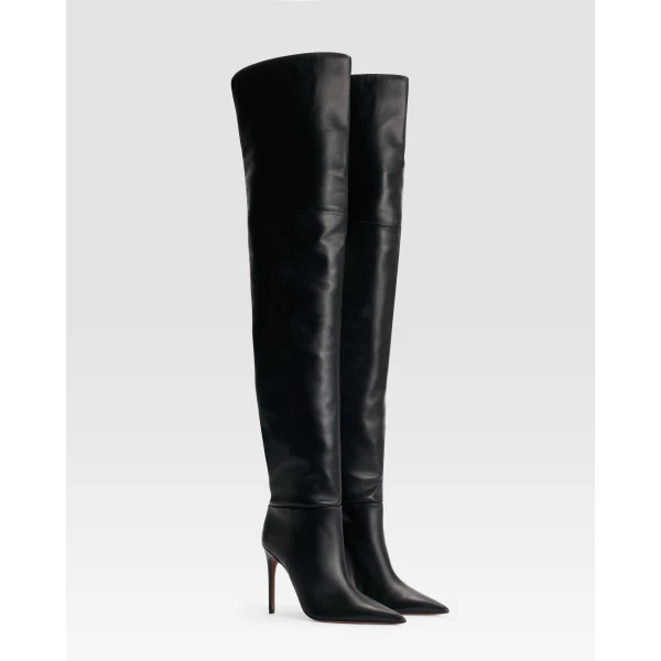 Paris Texas Vera 105 Over-the-Knee Boots in Black Leather | Boots | Coveti