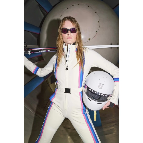 Perfect Moment Alpine Race Track Ski Suit in Snow White, view 2 | Jumpsuit | Coveti