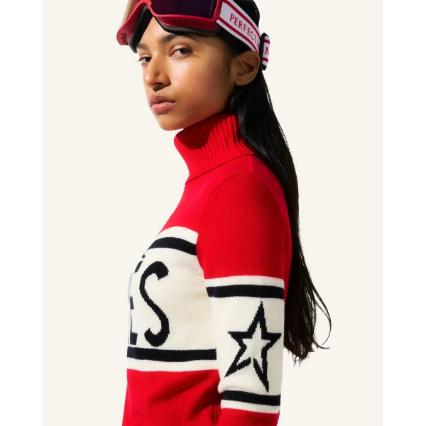Perfect Moment Apres Schild Merino Wool Sweater in Red, view 4 | Sweaters | Coveti