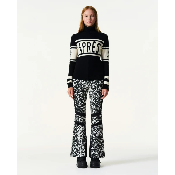 Perfect Moment Apres Schild Merino Wool Sweater in White & Black, view 2 | Sweaters | Coveti