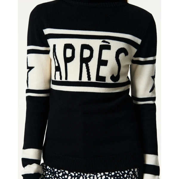 Perfect Moment Apres Schild Merino Wool Sweater in White & Black, view 3 | Sweaters | Coveti