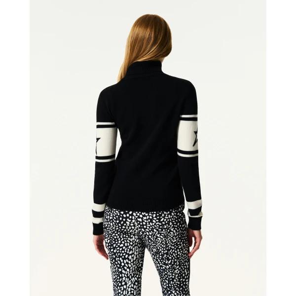 Perfect Moment Apres Schild Merino Wool Sweater in White & Black, view 4 | Sweaters | Coveti