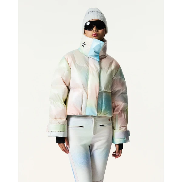 Perfect Moment Astralis Down Ski Jacket in Pastel Rainbow, view 3 | Jackets | Coveti