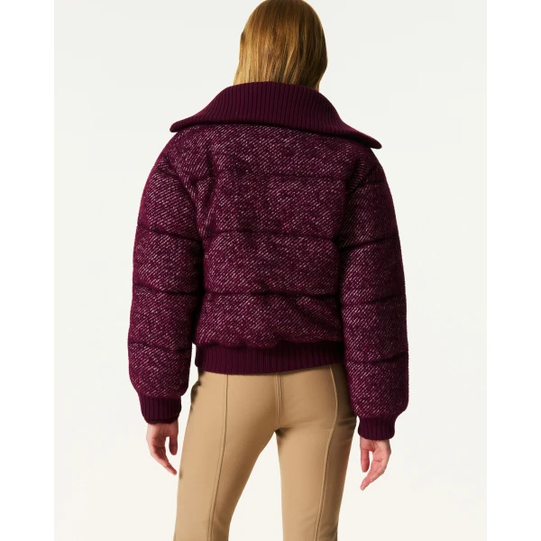 Perfect Moment Boucle Wool Bomber Down Jacket in Burgundy, view 4 | Jackets | Coveti