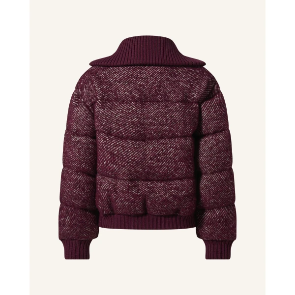 Perfect Moment Boucle Wool Bomber Down Jacket in Burgundy, view 6 | Jackets | Coveti