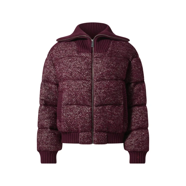 Perfect Moment Boucle Wool Bomber Down Jacket in Burgundy | Jackets | Coveti