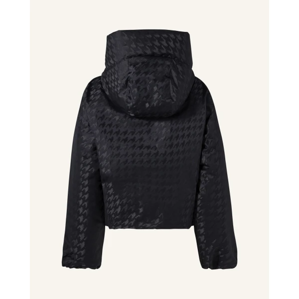 Perfect Moment Bubble Down Puffer Jacket in Black Houndstooth, view 2 | Jackets | Coveti