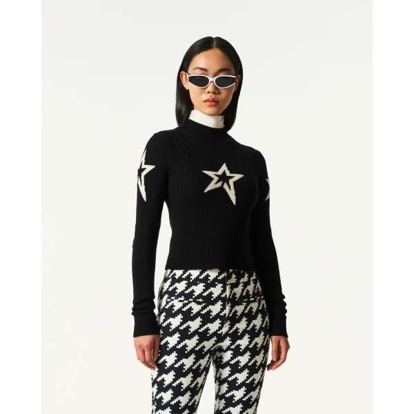 Perfect Moment Cable Merino Wool Sweater in Black, view 3 | Sweaters | Coveti