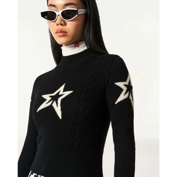 Perfect Moment Cable Merino Wool Sweater in Black, view 5 | Sweaters | Coveti