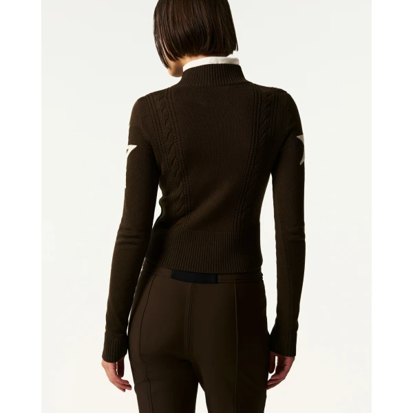 Perfect Moment Cable Merino Wool Sweater in Brown, view 5 | Sweaters | Coveti