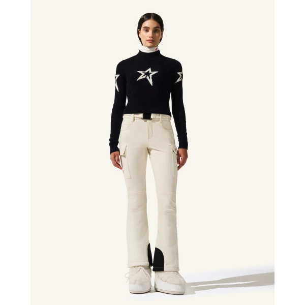 Perfect Moment Cable Merino Wool Sweater in Navy, view 2 | Sweaters | Coveti