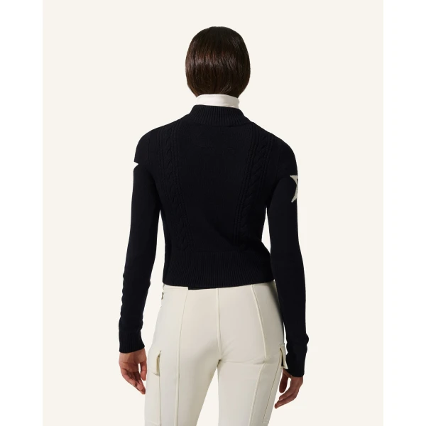 Perfect Moment Cable Merino Wool Sweater in Navy, view 5 | Sweaters | Coveti