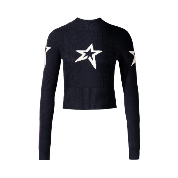 Perfect Moment Cable Merino Wool Sweater in Navy | Sweaters | Coveti