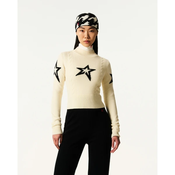 Perfect Moment Cable Merino Wool Sweater in White, view 3 | Sweaters | Coveti