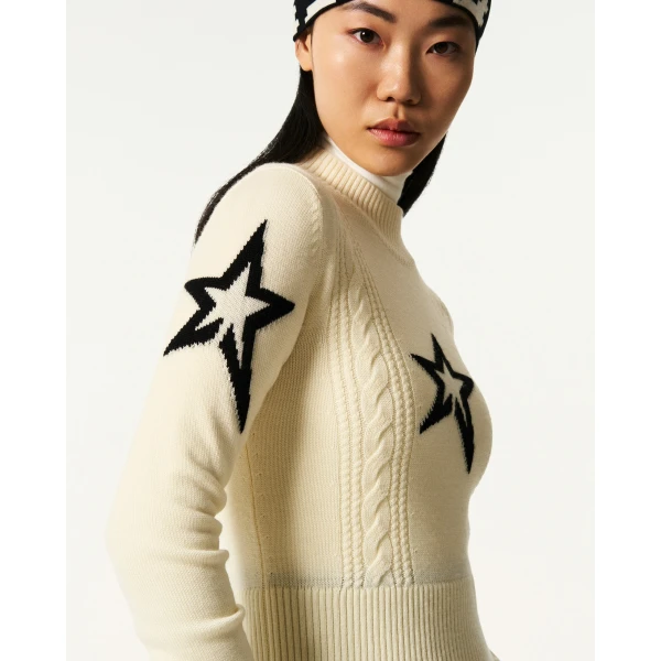 Perfect Moment Cable Merino Wool Sweater in White, view 4 | Sweaters | Coveti