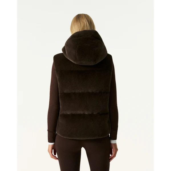 Perfect Moment Celia Faux Fur Down Gilet in Brown, view 5 | Vests | Coveti