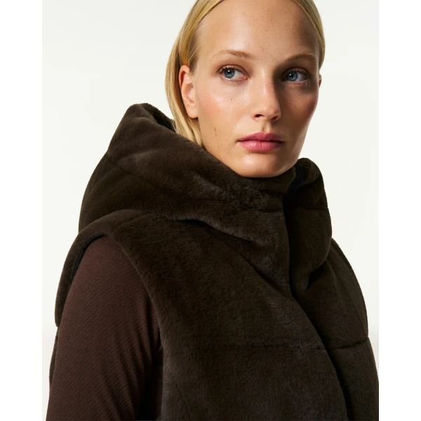 Perfect Moment Celia Faux Fur Down Gilet in Brown, view 6 | Vests | Coveti