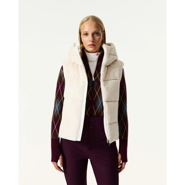 Perfect Moment Celia Faux Fur Down Gilet in Snow White, view 3 | Vests | Coveti