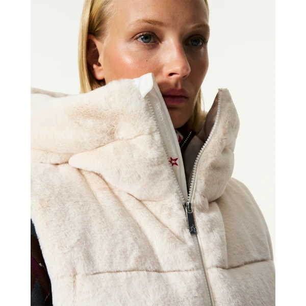 Perfect Moment Celia Faux Fur Down Gilet in Snow White, view 5 | Vests | Coveti