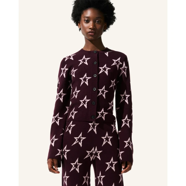 Perfect Moment Chalet Merino Wool Cardigan in Burgundy 2189, view 2 | Cardigan | Coveti
