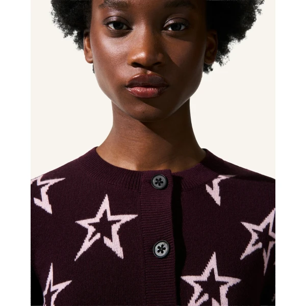 Perfect Moment Chalet Merino Wool Cardigan in Burgundy 2189, view 4 | Cardigan | Coveti