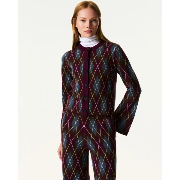 Perfect Moment Chalet Merino Wool Cardigan in Burgundy, view 3 | Cardigan | Coveti