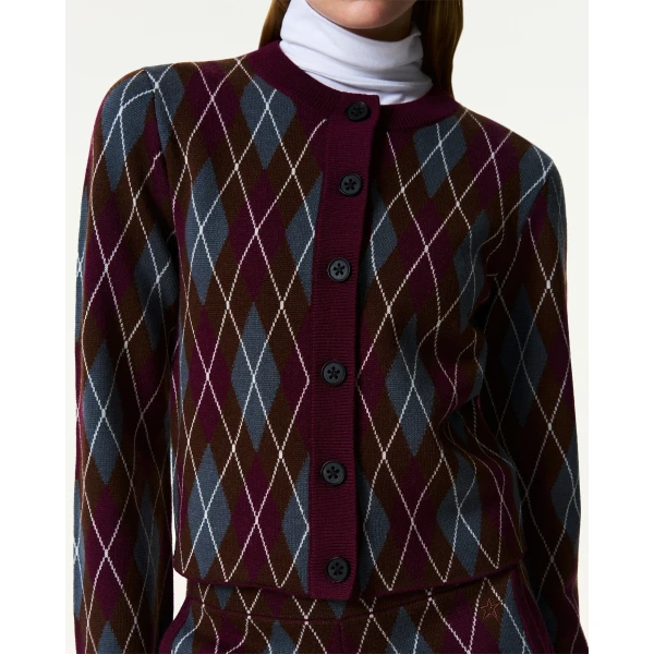 Perfect Moment Chalet Merino Wool Cardigan in Burgundy, view 4 | Cardigan | Coveti