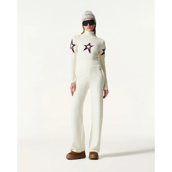 Perfect Moment Chalet Merino Wool Knitted Pant in Snow White, view 2 | Pants | Coveti
