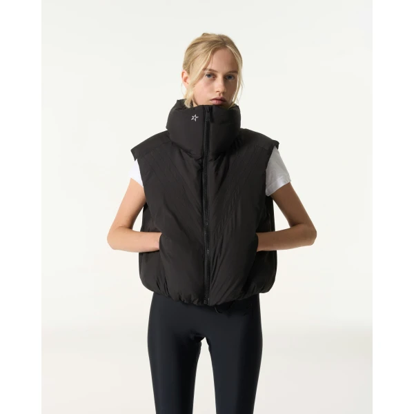 Perfect Moment Chevron Down Gilet in Black, view 2 | Vests | Coveti