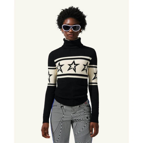 Perfect Moment Chopper Merino Wool Sweater in Black, view 3 | Sweaters | Coveti