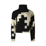 Perfect Moment Chunky Wool Cropped Sweater in Black and Snow White Houndstooth | Sweaters | Coveti