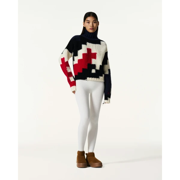 Perfect Moment Chunky Wool Cropped Sweater in Houndstooth, view 2 | Sweaters | Coveti