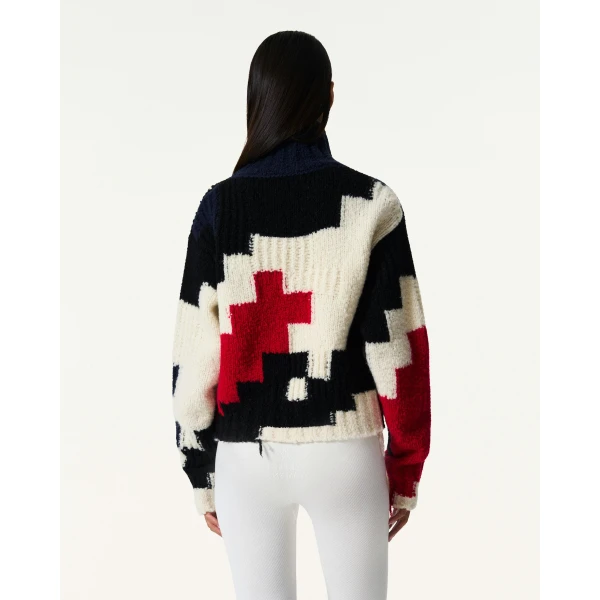 Perfect Moment Chunky Wool Cropped Sweater in Houndstooth, view 4 | Sweaters | Coveti